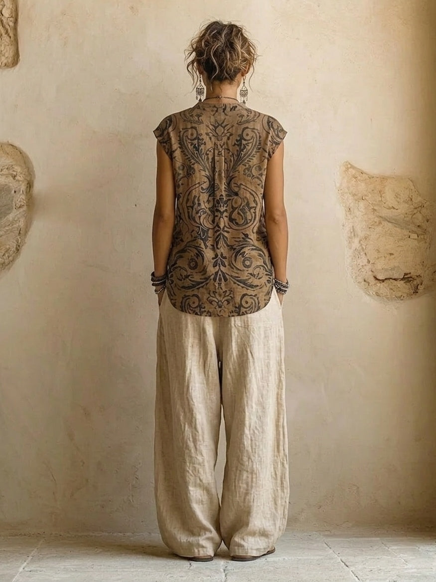 Conjunto de lino de tres piezas para mujer