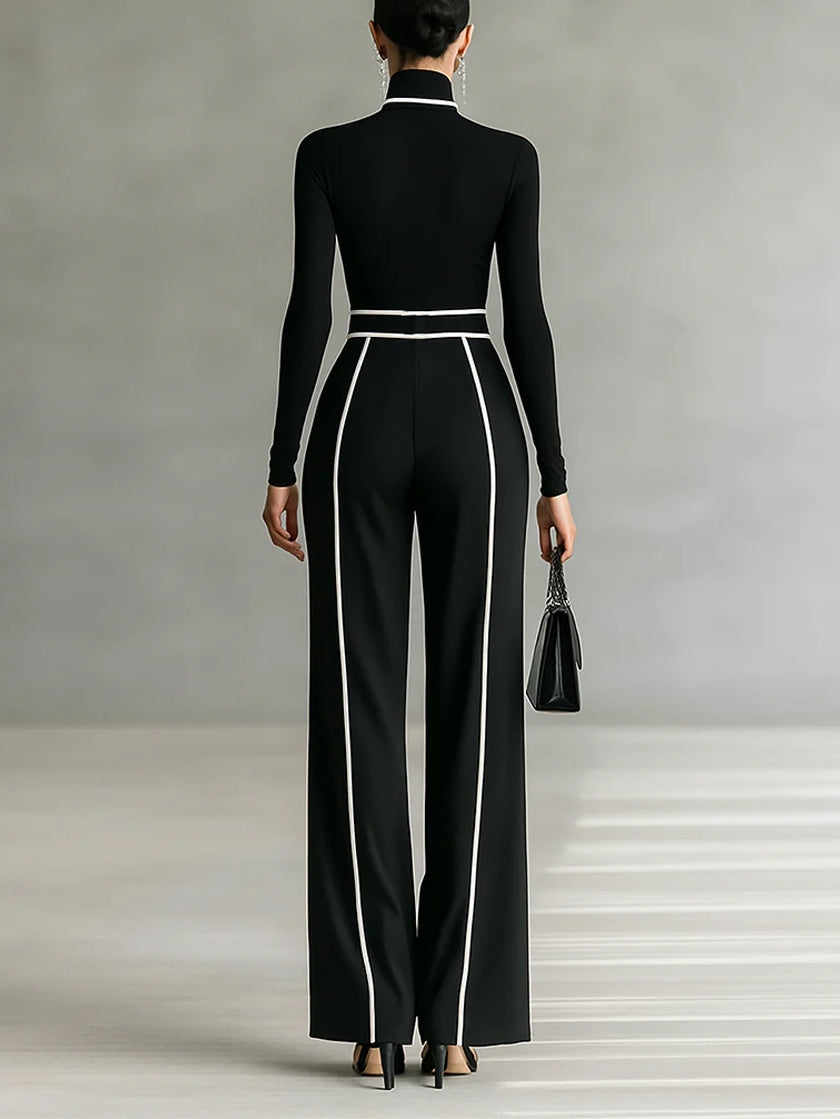 Emma - Conjunto elegante de dos piezas con cuello alto y pantalón ancho