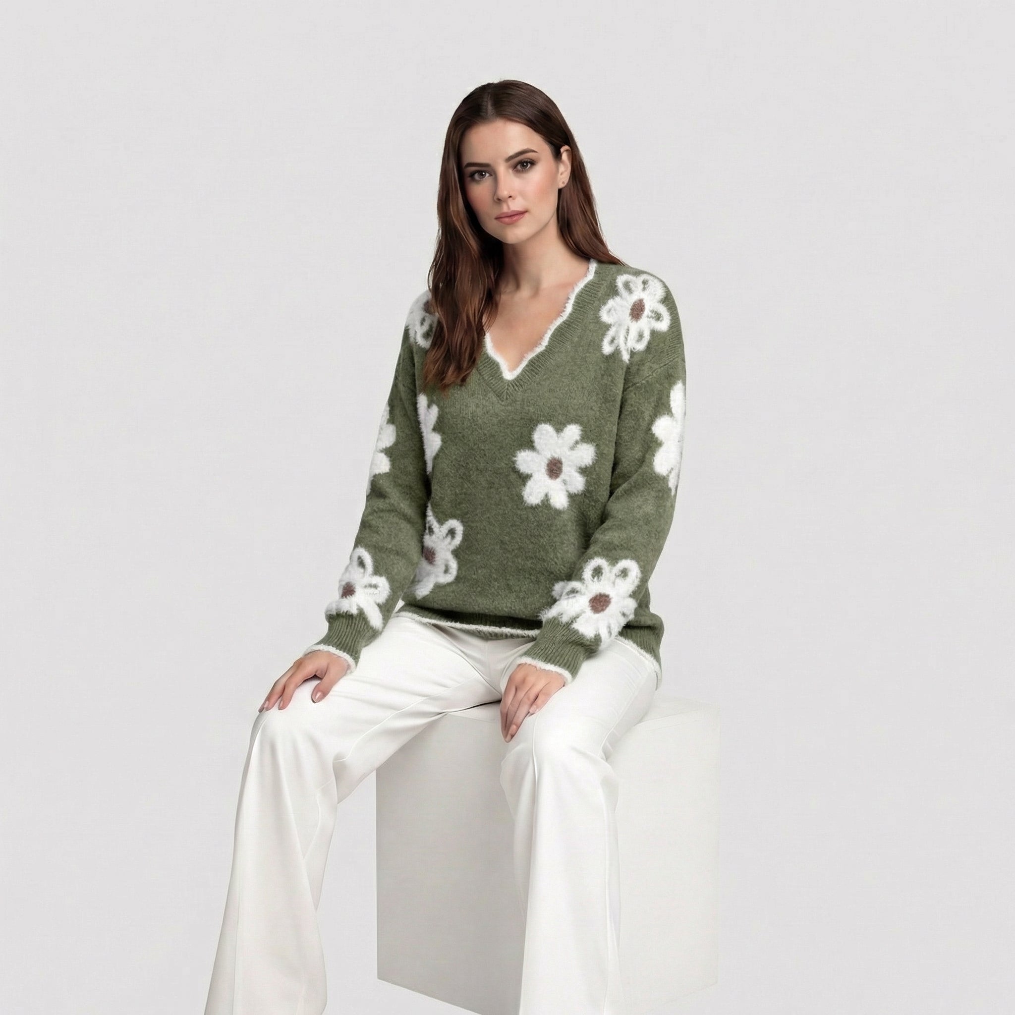 Thea | Sweater Floral Blanco